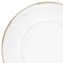 Assiette décorative avec bord doré en plastique transparent Ø33cm