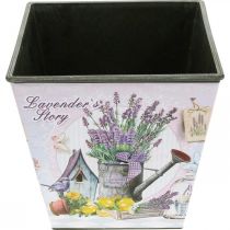 Article Cache-pot motif lavande, pot décoratif carré, cache pot plastique H13cm L13.5cm