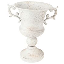 Article Coupe avec anse jardinière décorative en métal gris blanc H29,5 cm