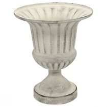 Vase Coupe Métal Déco Shabby Chic Blanc Gris H24cm Ø20cm