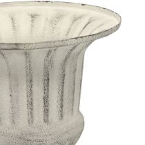 Vase Coupe Métal Déco Shabby Chic Blanc Gris H24cm Ø20cm