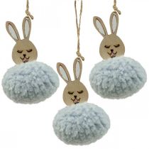 Article Lapin bleu Pompon Déco à suspendre Bois 7×10cm 6pcs