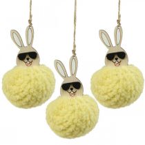 Pendentif déco lapin lapin jaune décoration Pâques Ø7cm 6 pièces
