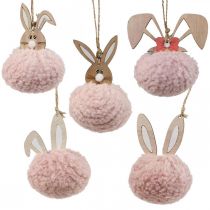 Pendentif lapin rose pendentif déco en bois Ø5cm-10cm 6 pièces