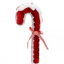 Décoration canne en bonbon grande Noël rouge blanc avec dentelle H36cm