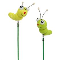Chenille en bois sur bâton vert, jaune 8cm 24 pcs