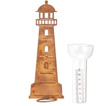 Article Pluviomètre aspect phare rouillé – Pluviomètre décoratif pour jardin et clôture, 41 cm, finition rouille