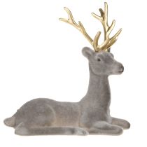Article Décoration cerf assis floqué gris or 15×6×15,5cm