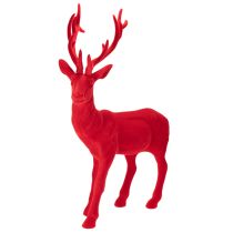 Article Grande figurine cerf debout 85 cm rouge en plastique floqué pour décoration intérieure
