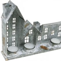 Article Village lumineux décoratif en métal, 67,5x20 cm, argenté vieilli