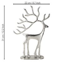 Article Décoration renne figurine cerf métal argenté H31cm