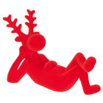 Article Duo de figurines rennes allongés rouges 24 cm en plastique floqué