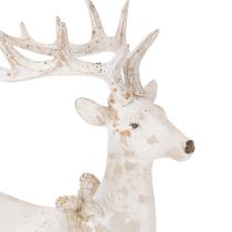Article Décoration Figurine Cerf Assis avec Bois 30 cm Blanc en Résine