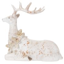 Article Décoration Figurine Cerf Assis avec Bois 30 cm Blanc en Résine