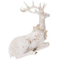 Article Décoration Figurine Cerf Assis avec Bois 30 cm Blanc en Résine