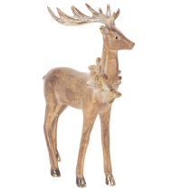Article Figurine décorative cerf en résine, 28 cm, marron avec accents dorés et argentés, décoration intérieure de Noël