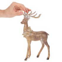 Article Figurine décorative cerf en résine, 28 cm, marron avec accents dorés et argentés, décoration intérieure de Noël