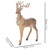 Article Figurine décorative cerf en résine, 28 cm, marron avec accents dorés et argentés, décoration intérieure de Noël