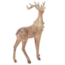Article Figurine décorative cerf en résine, 28 cm, marron avec accents dorés et argentés, décoration intérieure de Noël