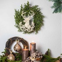 Article Renne à suspendre, décoration de Noël, tête de cerf, pendentif métal doré aspect antique H23cm 2pcs