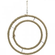 Article Anneau décoratif double, anneau à décorer, anneau en jute, style bohème couleur naturelle, argent Ø41cm