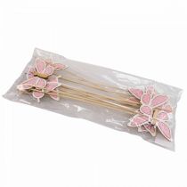 Article Papillon rose bâtons déco bois 7,5cm 28cm 12pcs