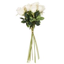 Article Roses artificielles blanches, longues tiges, 62 cm, 12 pièces
