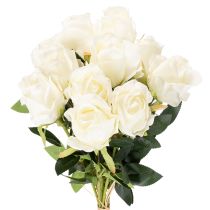 Article Roses artificielles blanches, longues tiges, 62 cm, 12 pièces