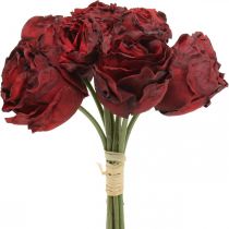 Roses artificielles rouges, fleurs en soie, bouquet de roses L23cm 8pcs