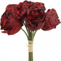 Article Roses artificielles rouges, fleurs en soie, bouquet de roses L23cm 8 pcs