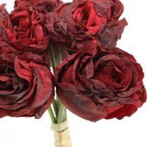 Article Roses artificielles rouges, fleurs en soie, bouquet de roses L23cm 8 pcs