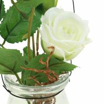 Rose dans le verre blanc H23cm