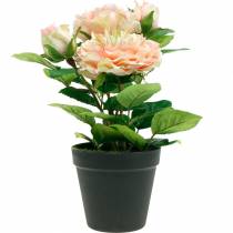 Rose décorative dans un pot, fleurs en soie romantiques, pivoine rose