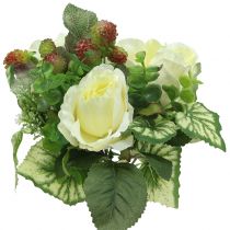 Bouquet de roses / hortensia blanc aux baies 31cm