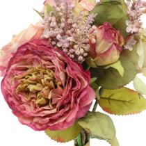 Article Roses artificielles en bouquet bouquet d'automne rose, violet H36cm