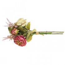 Article Roses artificielles en bouquet bouquet d'automne rose, violet H36cm