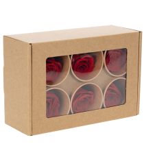 Article Roses stabilisées décoratives, 5 cm, lot de 6, pour une touche romantique dans votre salon ou pour un mariage.