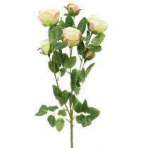 Branche de rose, roses en soie, branche artificielle rose, crème L66cm Ø3/5cm