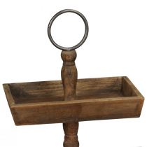 Article Présentoir rustique en bois à deux niveaux avec poignée en métal – parfait pour une décoration vintage 44 cm