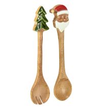 Article Couverts à salade en bois pour Noël 28 cm lot de 2