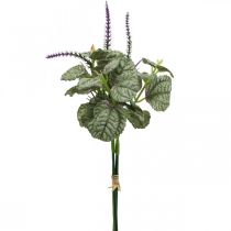 Article Fleurs artificielles de sauge en bouquet, violet et vert, H28 cm, lot de 4