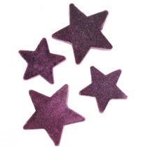 Article Étoiles de décoration dispersées étoiles en velours floquées baie violette 4/5cm 40pcs