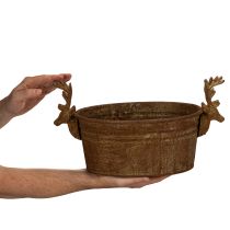 Article Coupe décorative ovale en métal rouillé avec têtes de cerf, 41 cm
