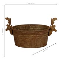 Article Coupe décorative ovale en métal rouillé avec têtes de cerf, 41 cm