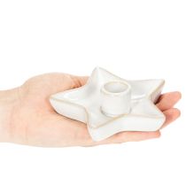 Article Lot de 2 bougeoirs étoile en céramique blanche pour bougies fines 12 cm