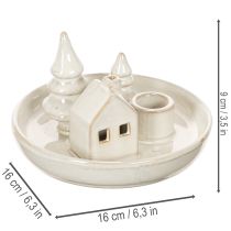 Article Porte-bougie décoratif en céramique avec maison et arbres, 16 cm