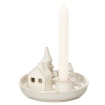 Article Porte-bougie décoratif en céramique avec maison et arbres, 16 cm
