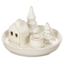 Article Porte-bougie décoratif en céramique avec maison et arbres, 16 cm