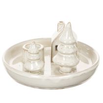 Article Porte-bougie décoratif en céramique avec maison et arbres, 16 cm