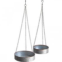 Coupe à plante à suspendre, récipient en métal avec chaîne argenté, cuivré Ø30/40m H9/9.5cm L98/112cm